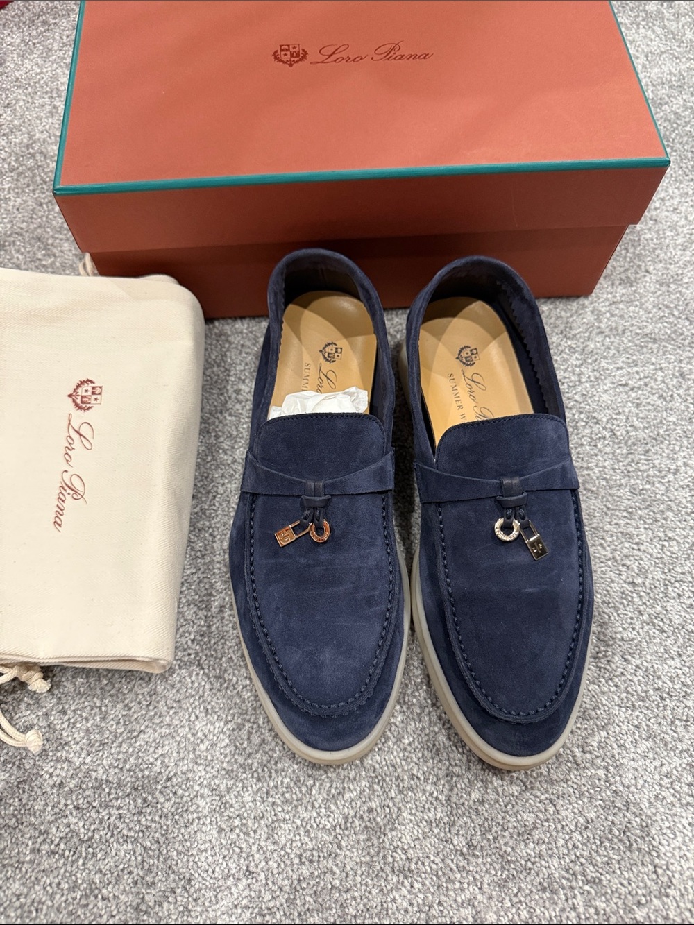 Loro Piana Navy Suede Tassel Slip-On Loafers